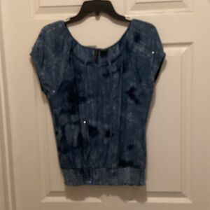 New Directions Navy Blue Junior M Blouse. Elastic on arms and waist.  (C4)